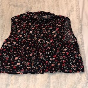 floral Crop Top with collar & buttons